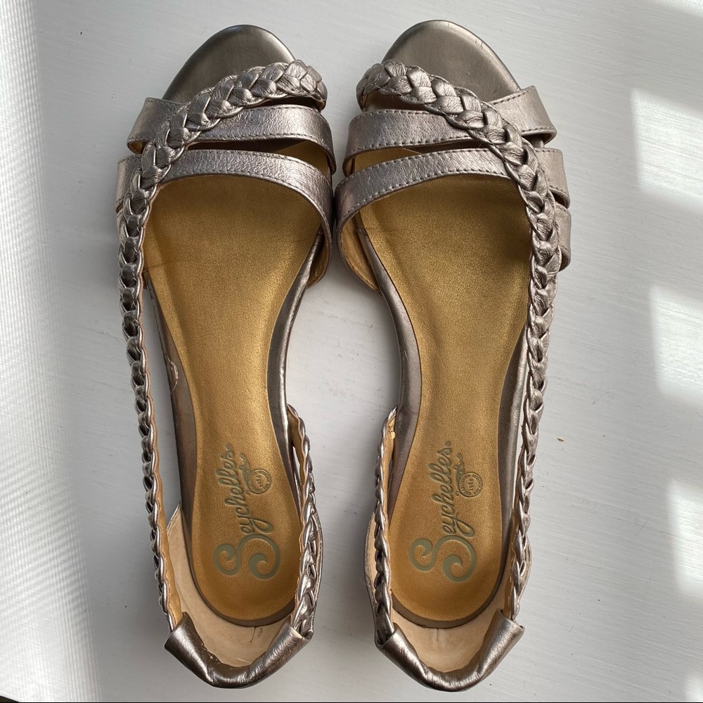 Seychelles Braided Leather Flats Sandals  - “Get Outta Town” - Pewter - Size 7